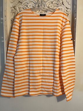 Saint James L’Atelier Orange and White Breton Stripe Top
